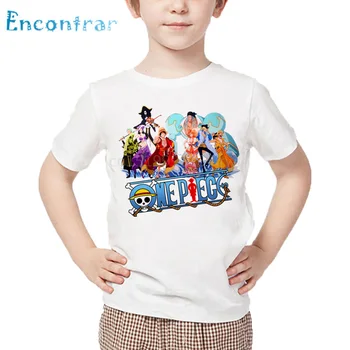 Децата аниме One Piece печат смешно Майк децата лято бели потници, момчета и момичета карикатура Luffy и стружкови дизайн на тениска
