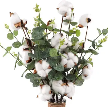 62 см изкуствени листа от евкалипт букет сухи памучни цветове фалшиви растения за дома, Сватба, Рожден Ден декор венец венец