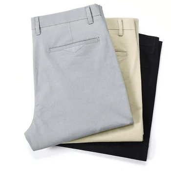 2020 летни мъжки тънки ежедневни памучни панталони свободни прав участък плътен цвят Мъжки панталони марки дрехи плюс Размер 40 42 44