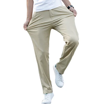 2020 летни мъжки тънки ежедневни памучни панталони свободни прав участък плътен цвят Мъжки панталони марки дрехи плюс Размер 40 42 44