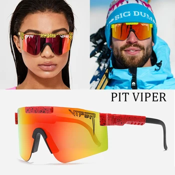 Нов горещ Pit viper нова марка огледално зелени лещи слънчеви очила polarized мъжки спорт goggle tr90 рамка uv400 защита с калъф