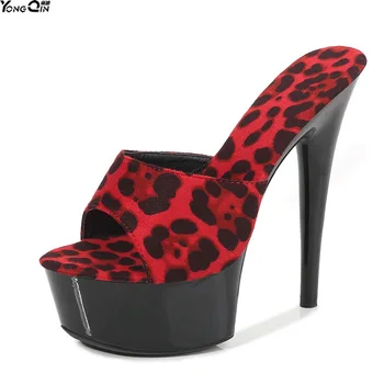 Летни секси дамски сандали с леопардовым принтом Секси 15cm Ultra High Heels Дамски обувки размер 35-43