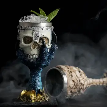 3D готически череп купа от неръждаема стомана и смола лети Дракон скелет дизайн на бара партита у дома вино, Купа чаша Хелоуин подаръци CL11091