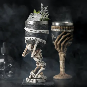 3D готически череп купа от неръждаема стомана и смола лети Дракон скелет дизайн на бара партита у дома вино, Купа чаша Хелоуин подаръци CL11091
