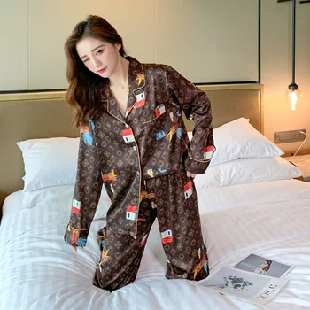 Пижами костюм любителите на печат пижами случайни 2 елемента пижама комплект пижама Атлас интимно бельо, нощница мъжки пижами, домашно облекло