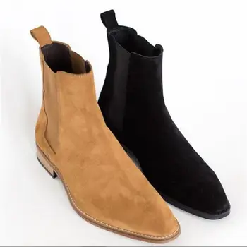 Мъжка мода велур кожени обувки с високо качество ретро плътен цвят приплъзване на мъжки ботуши, ежедневни мода Zapatos De Hombre HA941