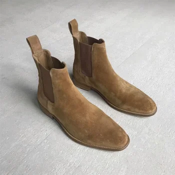 Мъжка мода велур кожени обувки с високо качество ретро плътен цвят приплъзване на мъжки ботуши, ежедневни мода Zapatos De Hombre HA941