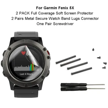 2-pak пълно покритие на мек протектор на екрана с метални Сигурен каишка за часовник уши жак & отвертка за Garmin Fenix 5X / 3 / 3 ч