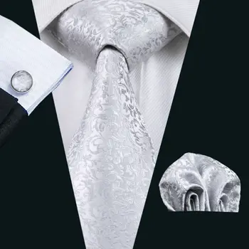 Мъжка вратовръзка Сребърен новост жакард тъкани от Коприна марка вратовръзка, шалче копчета за ръкавели, определени за сватбата на бизнес партията безплатно пощенски LS-1126