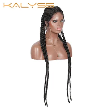 Kalyss 31 инча Cornrow плитки дантела перуки 360 дантела отпред синтетични перука двойна холандски скоростна коси, с детски коса за черни жени