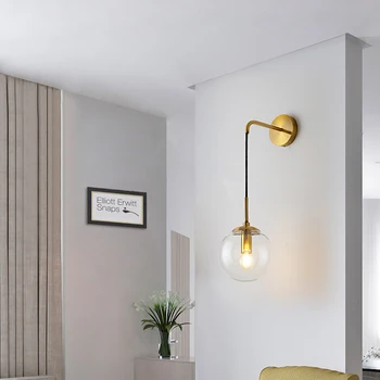 Nordic Modern Vintage LED Wall Lamp кръгла стъклена топка на огледалото в банята, стаята в съседство с лампи закрит американски ретро, с монтиран на стената лампа, стенни