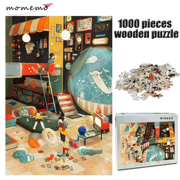 MOMEMO Cartoon Живопис Jigsaw Пъзел от 1000 броя за възрастни дървена пъзел декомпрессионные пъзел игра за деца, Образователни играчки