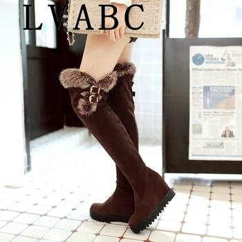 LVABC горещо качество Дамски ботуши до коляното 2018 зима удобни високи обувки на висок ток коляното дамски ботуши плюс размер 34-43
