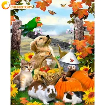 CHENISTORY Хелоуин Тиква Oil Painting By Numbers Комплекти Sunflower Cat Dog Animal Paint By Number Unique Kids Сам Gift Wall Art