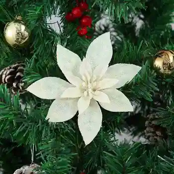 10шт блясък на прах Коледа изкуствени цветя декор пайети Poinsettia фалшиви цветя сватба Коледна елха на Нова година декор за Хо