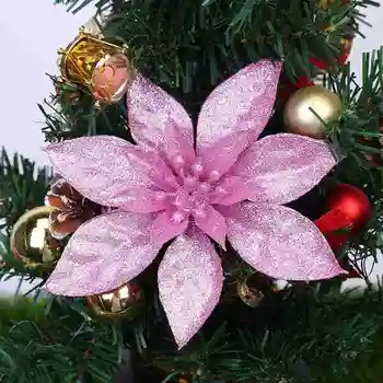 10шт блясък на прах Коледа изкуствени цветя декор пайети Poinsettia фалшиви цветя сватба Коледна елха на Нова година декор за Хо