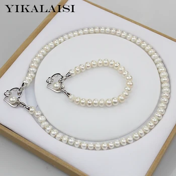 YIKALAISI 925 сребро естествени сладководни перли колие колие гривна модни комплекти за жени от 8-9 mm перли, 4 цвята
