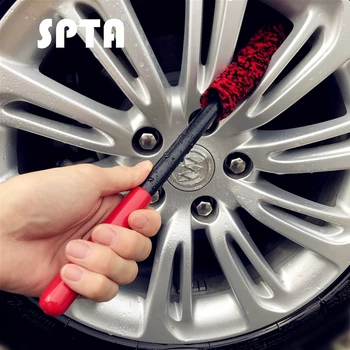 SPTA Auto Wheel Хъб Cleaning Brush гъвкава четка с дълга дръжка 3шт премиум кожа автомобилни четки за джантата меки влакна на четката за почистване на автомобилни гуми нова