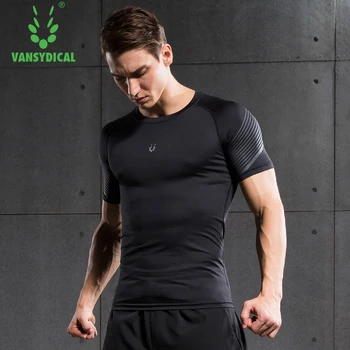 Vansydical Sports мъжки компресия ризи с къс ръкав Quick Dry Running Fitness T-тениски Training Jogging Gym Jersey Tops
