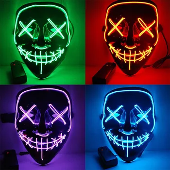 Светещ Маска TikTok Luminous Led Disco Хелоуин Clown Horror V Letter Grimace Flash Children ' s Full Face Props