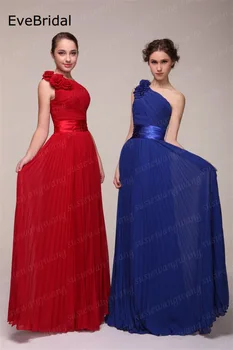 Търговия на едро с нов запас от 7 цвята шифон линия едно рамо цветя шаферски рокли, размер 4 6 8 10 12 14 16