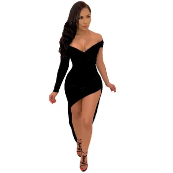 Женското сексуално черно клуб рокля с дълбоко V-образно деколте