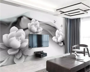 Beibehang Custom 3D Стенопис Wallpaper черно-бяло мастило lotus butterfly хотел кафене на фона на тапети за стените, 3 d tapeta