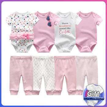 новороденото унисекс детско тяло на боди комплекти дрехи младенческий гащеризон и дълги панталони памучни дрехи за малките момичета