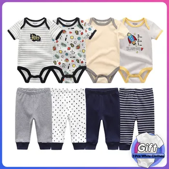 новороденото унисекс детско тяло на боди комплекти дрехи младенческий гащеризон и дълги панталони памучни дрехи за малките момичета