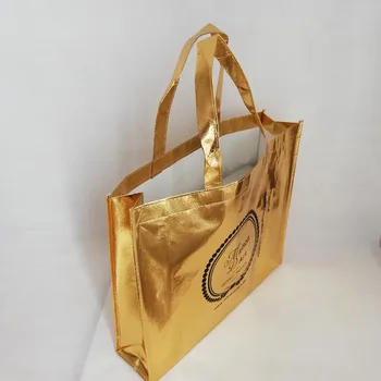 500 бр. / лот 30Hx40x10cm за многократна употреба потребителски логото на метални тъкани торби за пазаруване злато лазерно ламиниране за дрехи и обувки