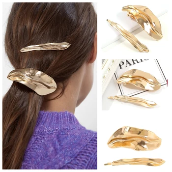 2 бр. ZA метал шнола фиби за коса комплект Златна диадема пънк лист шипове жени, момичета геометрични дълги игли за коса, бижута сватба