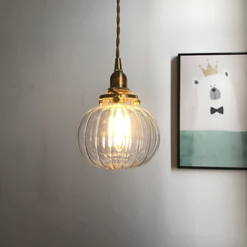 Окачен лампа дизайн тиква Led окачен лампа декоративни стъклени осветителни тела от месинг модерни led лампи кабел висящ стъклен камък E27 AC