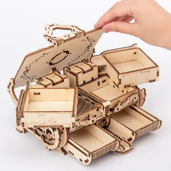 Дървена ковчег за бижута събрана творческа играчка-пъзел дървени ръчна модел на предаване на събраната играчка САМ подарък декорация занаяти