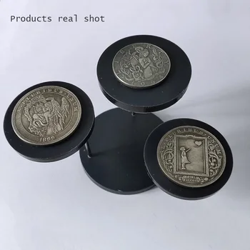 3 кръгли запомнящи се багажник на дисплея монети, черна акрилна будочка за съхранение на монети, денонощна украса събрание на монета 1PCS