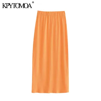 KPYTOMOA жени 2020 елегантна мода оранжево вязаный молив Полата реколта високо еластична талия Офис облекло дамски поли Mujer