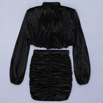 Vero Sinly 2020 Секси поло с дълъг ръкав е обвита в черно от две части, определени личности моден дизайнер High Street дамски комплект