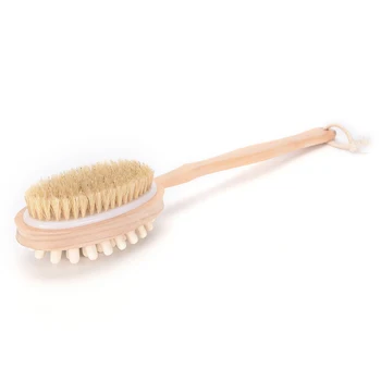 2-в-1 в една дълга дръжка за вана, масаж на тялото четка дървена спа душ четка за зъби натурална четина скрубер 12*8 см