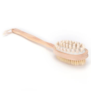 2-в-1 в една дълга дръжка за вана, масаж на тялото четка дървена спа душ четка за зъби натурална четина скрубер 12*8 см