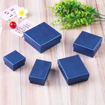 Квадратна опаковка за бижута изящни малки бижута колиета, гривни, обеци, кутия за хартия тъмно синьо пръстен подарък кутия за сватба