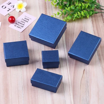 Квадратна опаковка за бижута изящни малки бижута колиета, гривни, обеци, кутия за хартия тъмно синьо пръстен подарък кутия за сватба