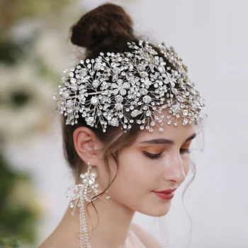 Трикси H240 луксозни сватбени crown ръчно изработени сватбени корони и диадеми Crystal сватба лента за глава сватбени аксесоари за коса, Украса за коса