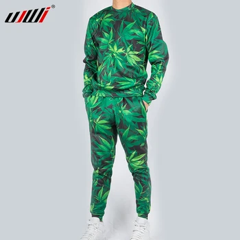 UJWI ежедневни градинска облекло hoody и панталони Feuille 3d Green Коноп Leaf Плевели Crewneck Hoodie пуловери Мъже/Жени спортен костюм