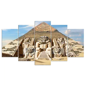 HD отпечатано 5 платно на египетските пирамиди стенни картини за Модерен хол африкански пейзаж живопис модулни плакати и щампи