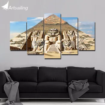 HD отпечатано 5 платно на египетските пирамиди стенни картини за Модерен хол африкански пейзаж живопис модулни плакати и щампи