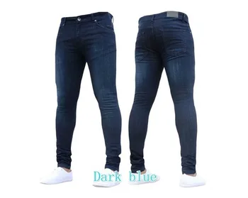 Slim Fit дънки за мъже есен пролет плюс размера на ежедневни твърди дънкови панталони молив по цялата дължина омекотител светло сини дънки панталони