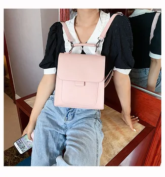 Мода жените раменете малка раница високо качество изкуствена кожа чанта проста женска чанта студент ученически раници