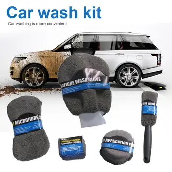 OLOMM 9 бр. / компл. Car-Cleaning Kit Микрофибър Car Detailing перални инструменти кърпи руж гъба за измиване ръкавици полски тампон апликатор