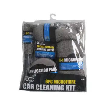 OLOMM 9 бр. / компл. Car-Cleaning Kit Микрофибър Car Detailing перални инструменти кърпи руж гъба за измиване ръкавици полски тампон апликатор