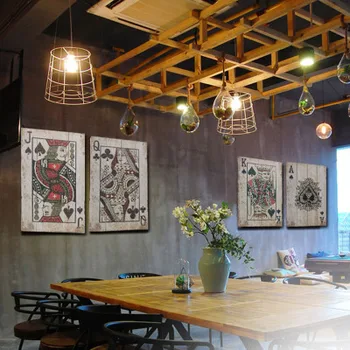 Американски таванско помещение маджонг игра на карти, боядисване на дървена дъска бар, интернет кафе, ресторант декор на стените виси живопис подарък LB41717