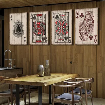 Американски таванско помещение маджонг игра на карти, боядисване на дървена дъска бар, интернет кафе, ресторант декор на стените виси живопис подарък LB41717